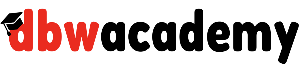 Schriftzug „dbw academy“ mit dem Wort „dbw“ in roter Farbe und „academy“ in schwarzer Farbe.